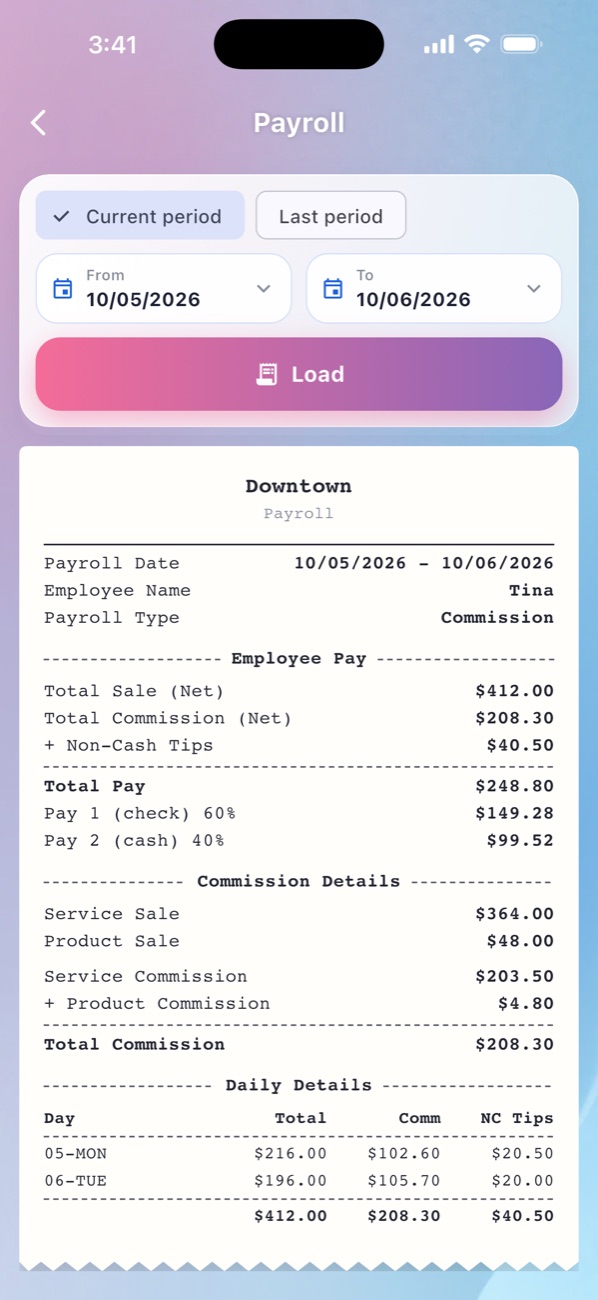 MniaPOS Hub: Pay stub